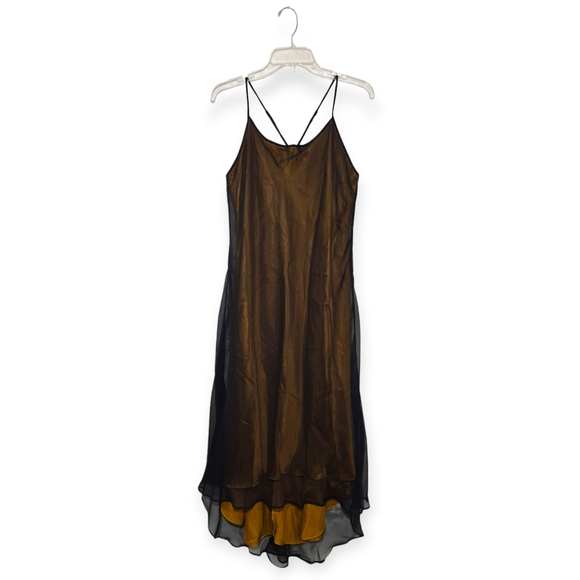 Victoria's Secret Dresses & Skirts - VICTORIA'S SECRET Vintage Black Gold Slip Dress With Cross Straps Large